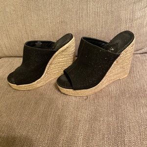 Black sparkly espadrille flatform wedges